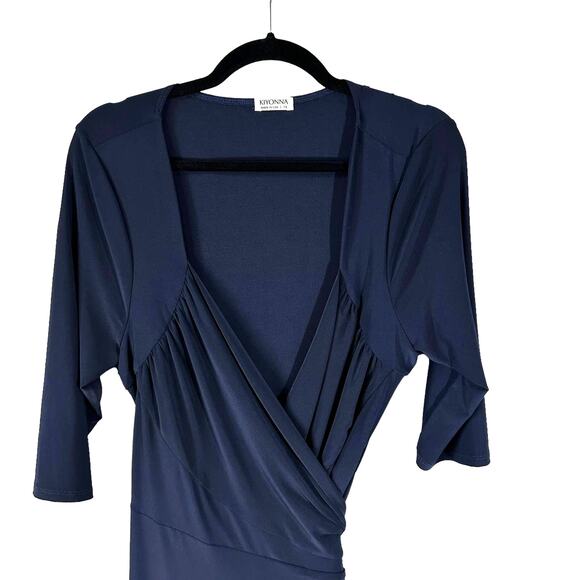 Kiyonna New Womens Plus Size 3/4 Sleeve Wrap Dress Navy Blue Size 1X USA Classic - Picture 3 of 9